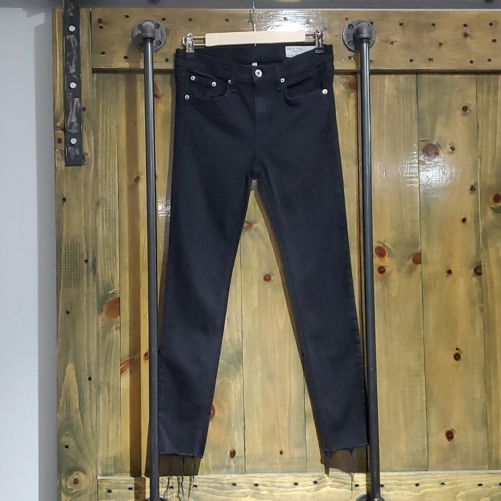 RAG & BONE BLACK ANKLE  SKINNY  DENIM JEANS SIZE 29 RAW HEM STRETCH